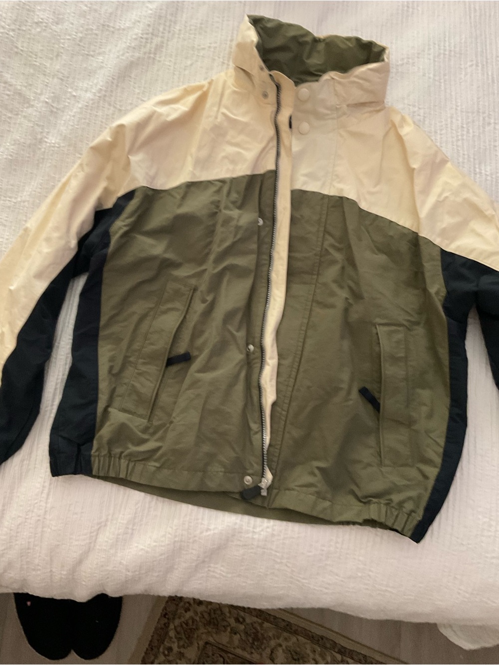 Nautica Olive, Cream & Black Colorblock Windbreaker